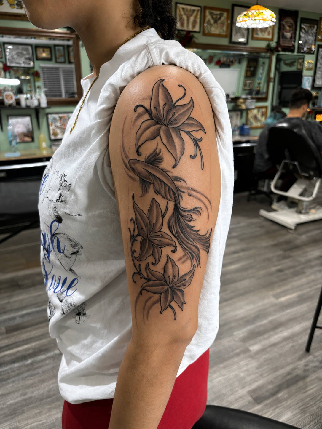 flowers and koi tattooo by Teer at Propaganda Tattoo in San Diego