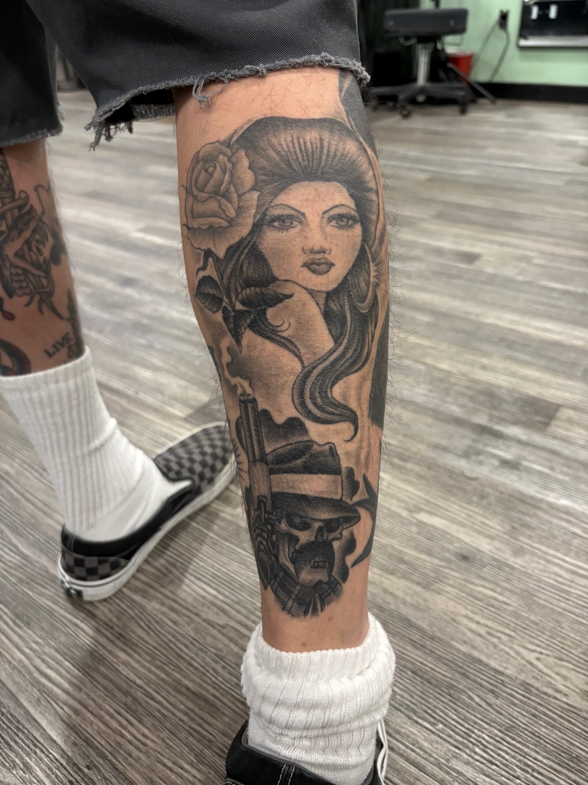 Chicano style black and grey tattoo by Teer at Propaganda Tattoo in San Diego